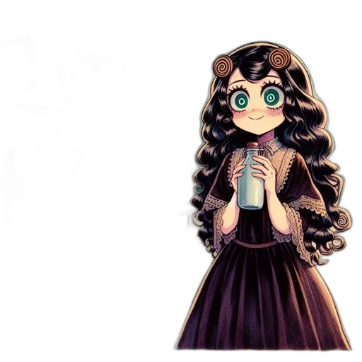 dress, hair, staff, jewelry transparent PNG cut-out