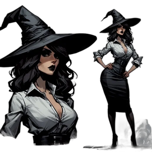 hat, dress, staff, comic book art transparent PNG cut-out