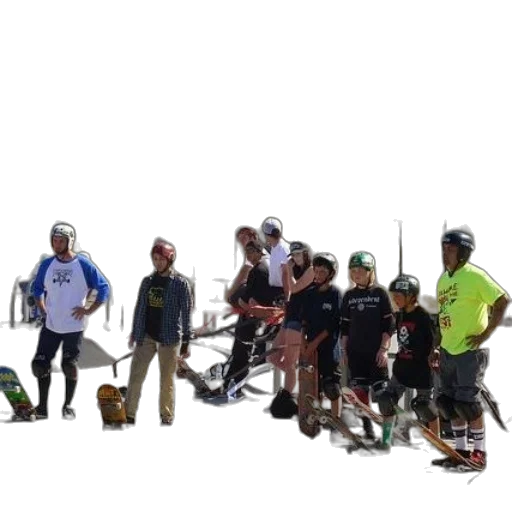 staff, group, skateboarders, stand transparent PNG cut-out