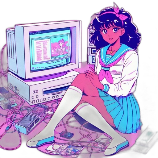 robot, weapon, vaporwave, cyberpunk transparent PNG cut-out