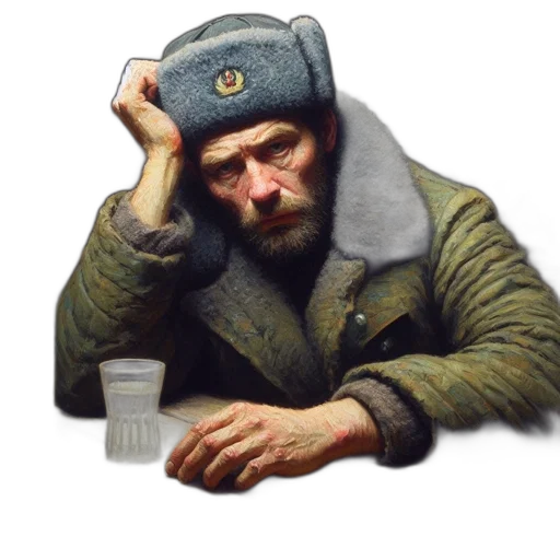 hat, jacket, face, oil painting transparent PNG cut-out