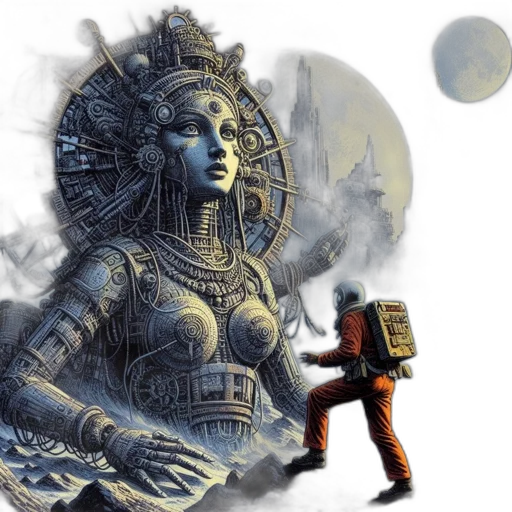 concept art, fantasy art, comic book art, cyberpunk transparent PNG cut-out