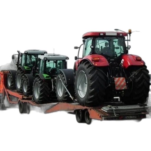 three, tractors, being, transported transparent PNG cut-out