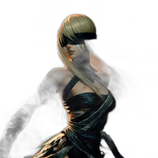 dress, hair, mask, staff transparent PNG cut-out
