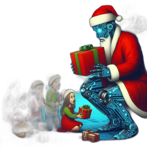 concept art, robotic, santa, claus transparent PNG cut-out