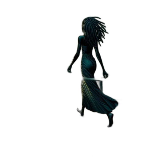 dress, hair, staff, creature transparent PNG cut-out