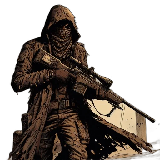 weapon, jacket, mask, staff transparent PNG cut-out
