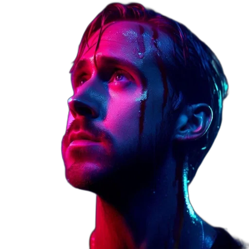 face, photorealistic, concept art, neon lights transparent PNG cut-out