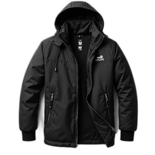 jacket, black, winter, hood transparent PNG cut-out