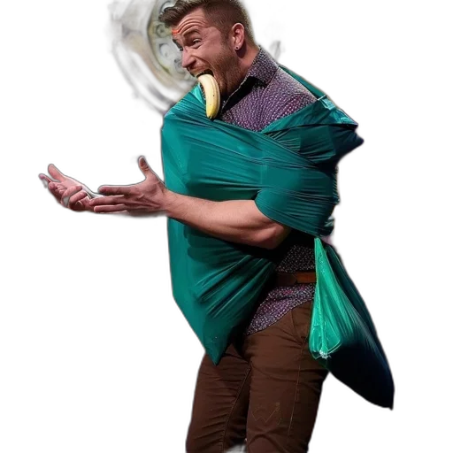 jacket, staff, creature, mask transparent PNG cut-out