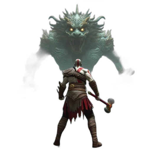 creature, dragon, mask, staff transparent PNG cut-out