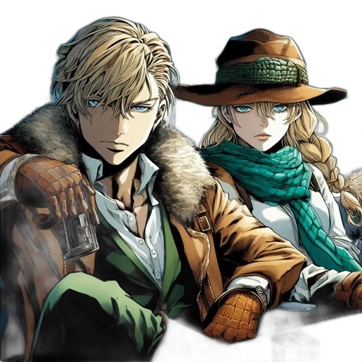 hat, jacket, staff, weapon transparent PNG cut-out