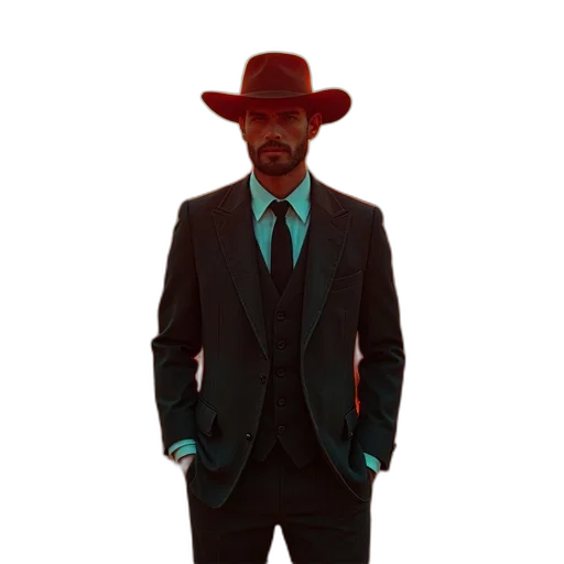 hat, jacket, staff, robot transparent PNG cut-out