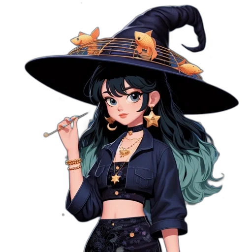 hat, staff, dress, jewelry transparent PNG cut-out