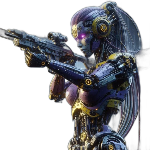 robot, weapon, concept art, cyberpunk transparent PNG cut-out