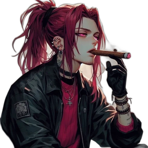 jacket, jewelry, staff, cyberpunk transparent PNG cut-out