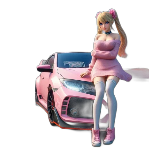 car, 3d render, concept art, vaporwave transparent PNG cut-out