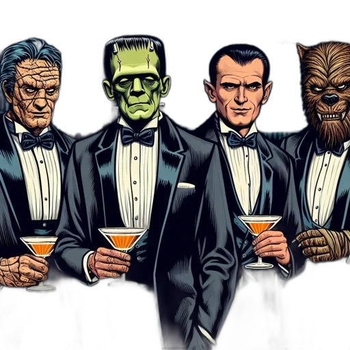 comic book art, concept art, four, monsters transparent PNG cut-out