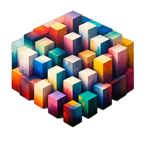 3d render, pixel art, colorful, neon transparent PNG cut-out