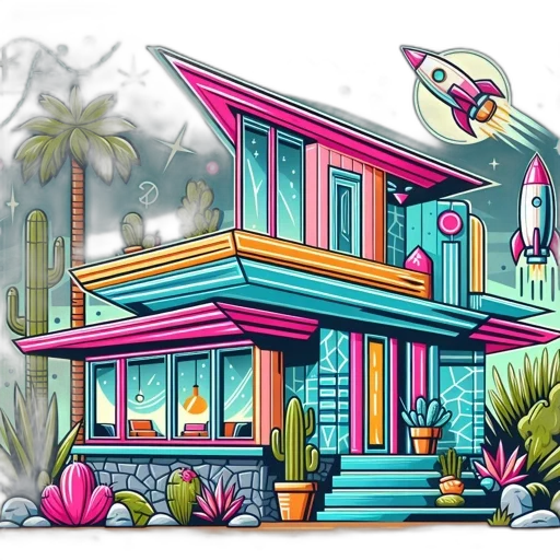 building, concept art, vaporwave, 3d render transparent PNG cut-out