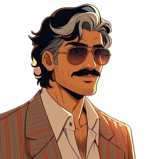 jacket, face, staff, comic book art transparent PNG cut-out