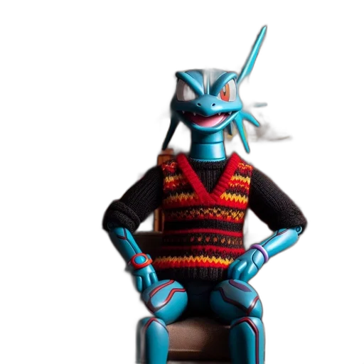 robot, jacket, dragon, staff transparent PNG cut-out
