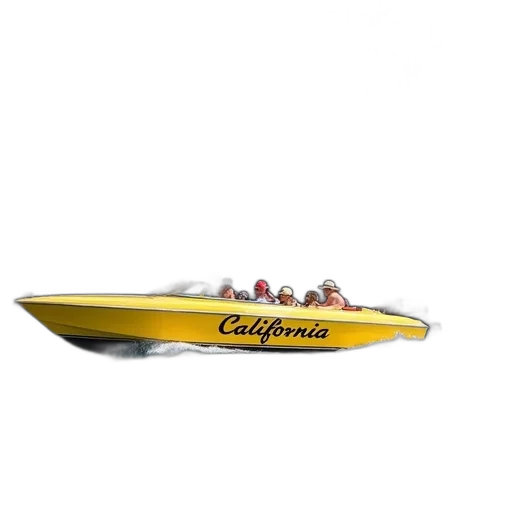 yellow, speedboat, word, california transparent PNG cut-out