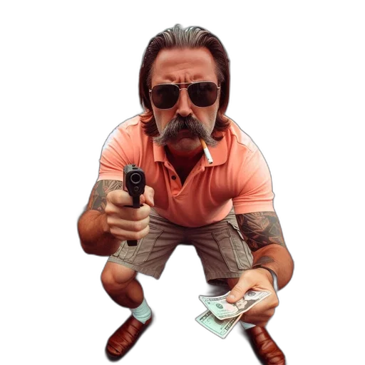weapon, staff, jacket, face transparent PNG cut-out