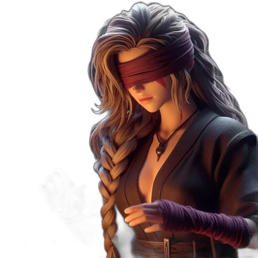 mask, jacket, hair, staff transparent PNG cut-out