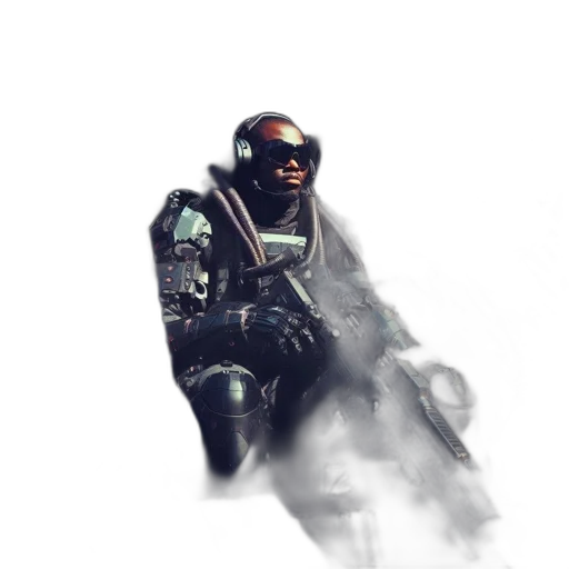 robot, weapon, face, jacket transparent PNG cut-out