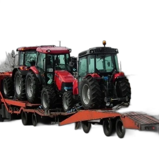 two, red, tractors, being transparent PNG cut-out