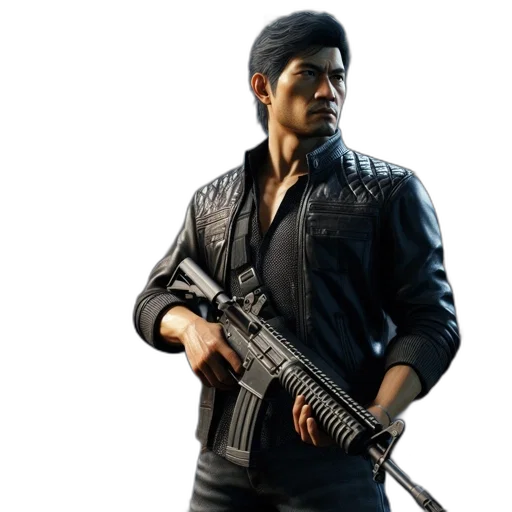 weapon, jacket, concept art, 3d render transparent PNG cut-out