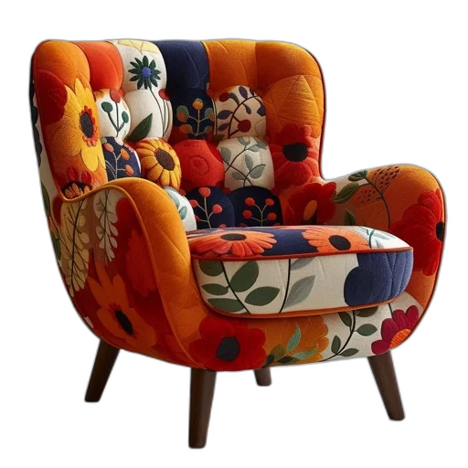 furniture, bright, patterned, tufted transparent PNG cut-out