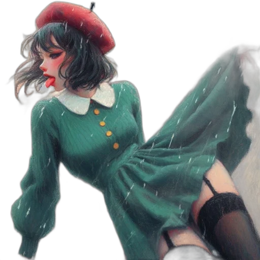 dress, hat, jacket, staff transparent PNG cut-out