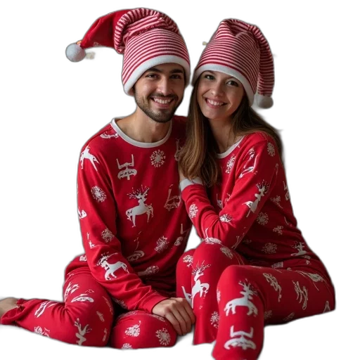 christmas, pajamas, matching, beanie transparent PNG cut-out