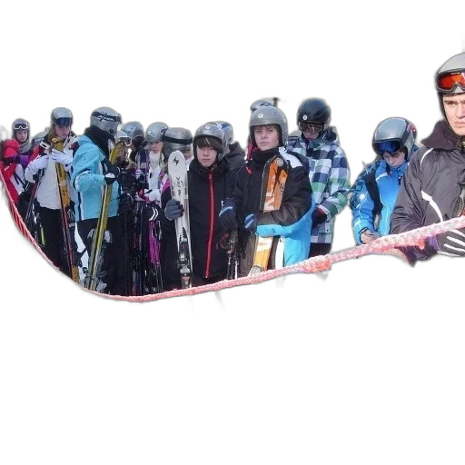 staff, group, skiers, stands transparent PNG cut-out