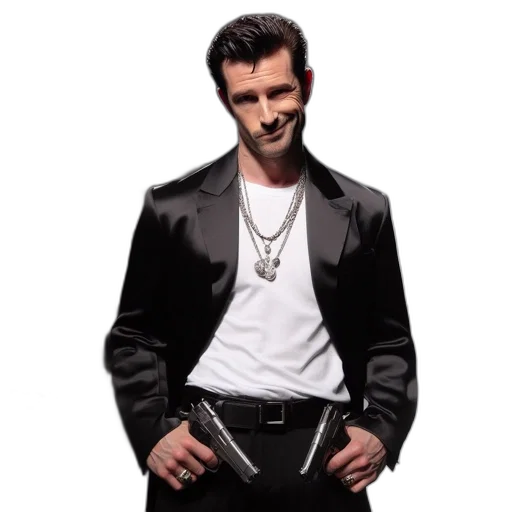 jacket, weapon, jewelry, photorealistic transparent PNG cut-out