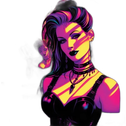 dress, jewelry, comic book art, cyberpunk transparent PNG cut-out