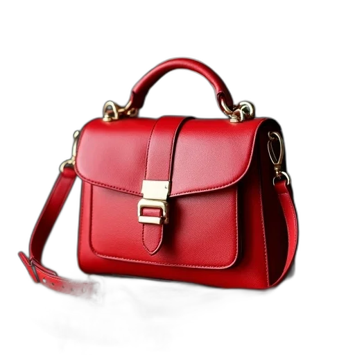 red, leather, handbag, gold transparent PNG cut-out