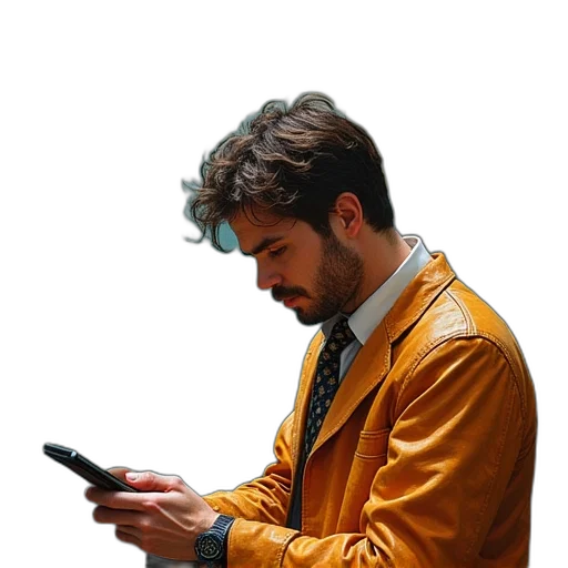 jacket, staff, face, cyberpunk transparent PNG cut-out