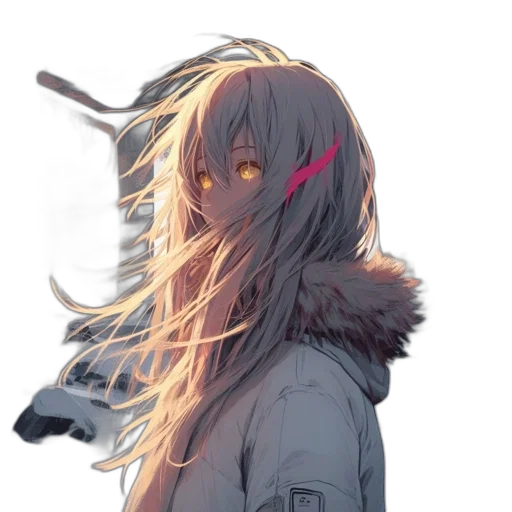 hair, mask, jacket, staff transparent PNG cut-out