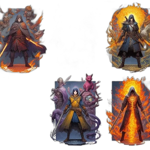 concept art, fantasy art, dark, six transparent PNG cut-out