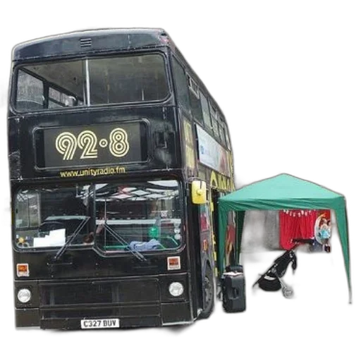 staff, black, double-decker, bus transparent PNG cut-out