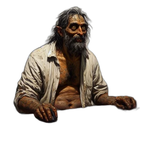 creature, face, jacket, staff transparent PNG cut-out