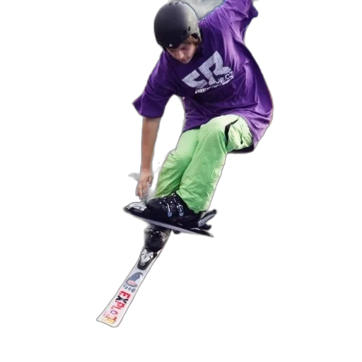 staff, photorealistic, skier, purple transparent PNG cut-out