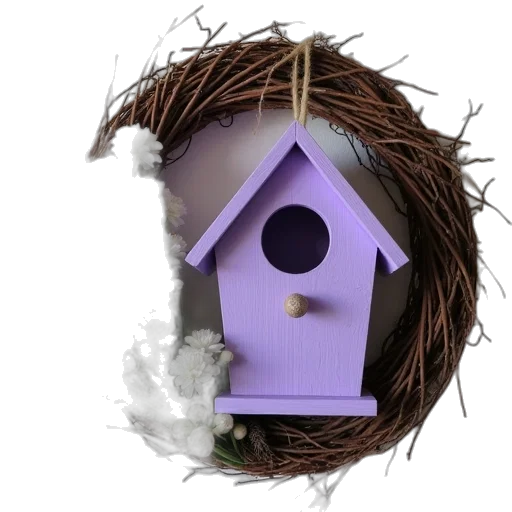 3d render, purple, birdhouse, white transparent PNG cut-out