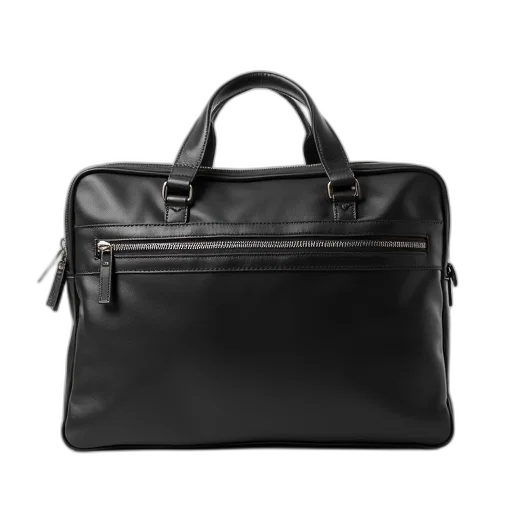 black, leather, briefcase, silver transparent PNG cut-out