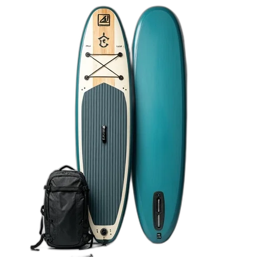 pair, stand, paddleboards, backpack transparent PNG cut-out