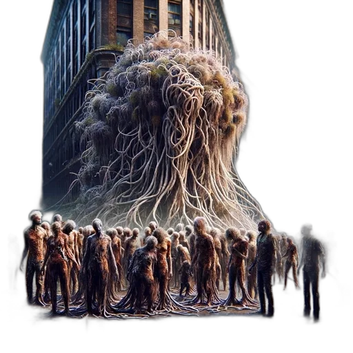 hair, creature, tree, building transparent PNG cut-out