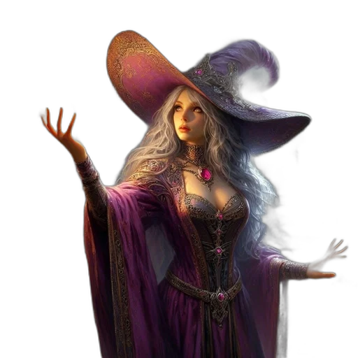 hat, dress, staff, fantasy art transparent PNG cut-out